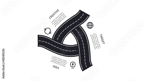 Road concept for infographic with 3 steps, options, parts or processes. Business data visualization.