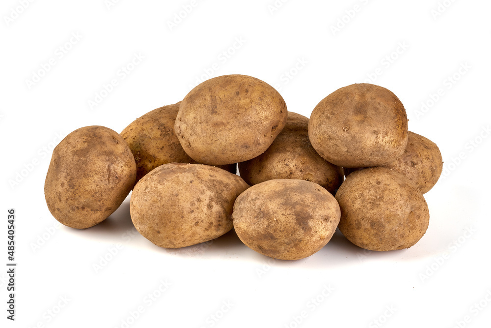 Unwashed potatoes, isolated on white background. Unwashed potatoes, isolated on white background.