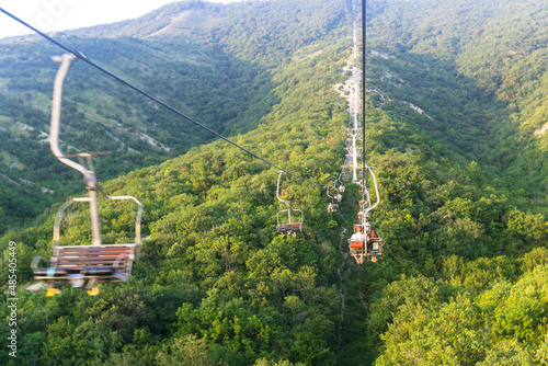 cable car in the mountains of the North Caucasus, a warm sunny evening
