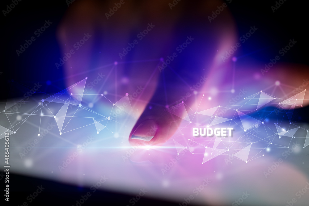 Finger touching tablet with business connection concept Finger touching tablet with business connection concept