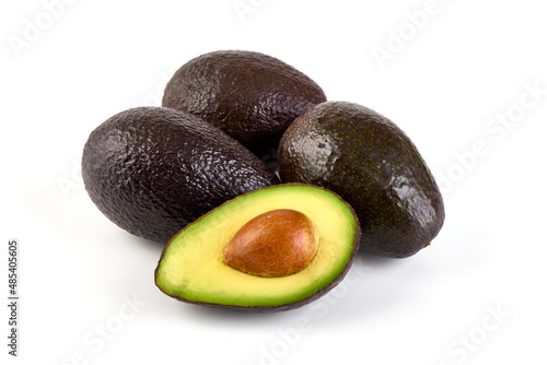 Avocado with half, isolated on white background.