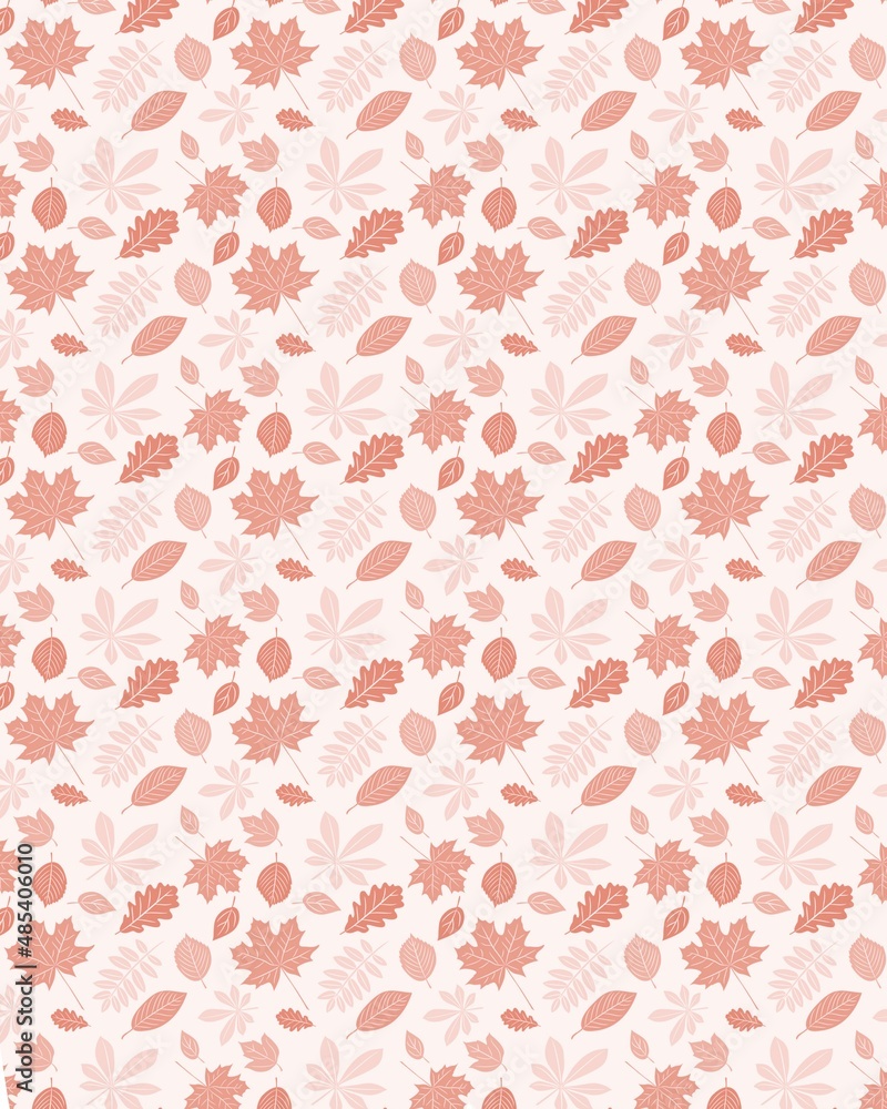 Orange seamless pattern with leaves on white background
