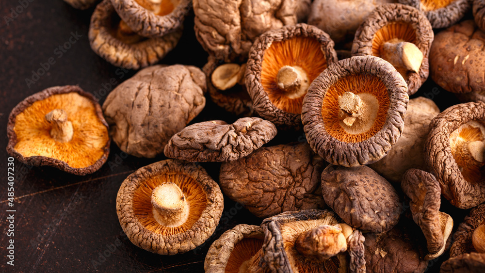Dried Shiitake mushrooms, close up. Healthy asian food. Dried Shiitake mushrooms, close up. Healthy asian food.