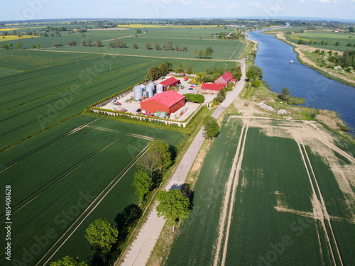 Modern building of farm on Zulawy Wislane, Poland.