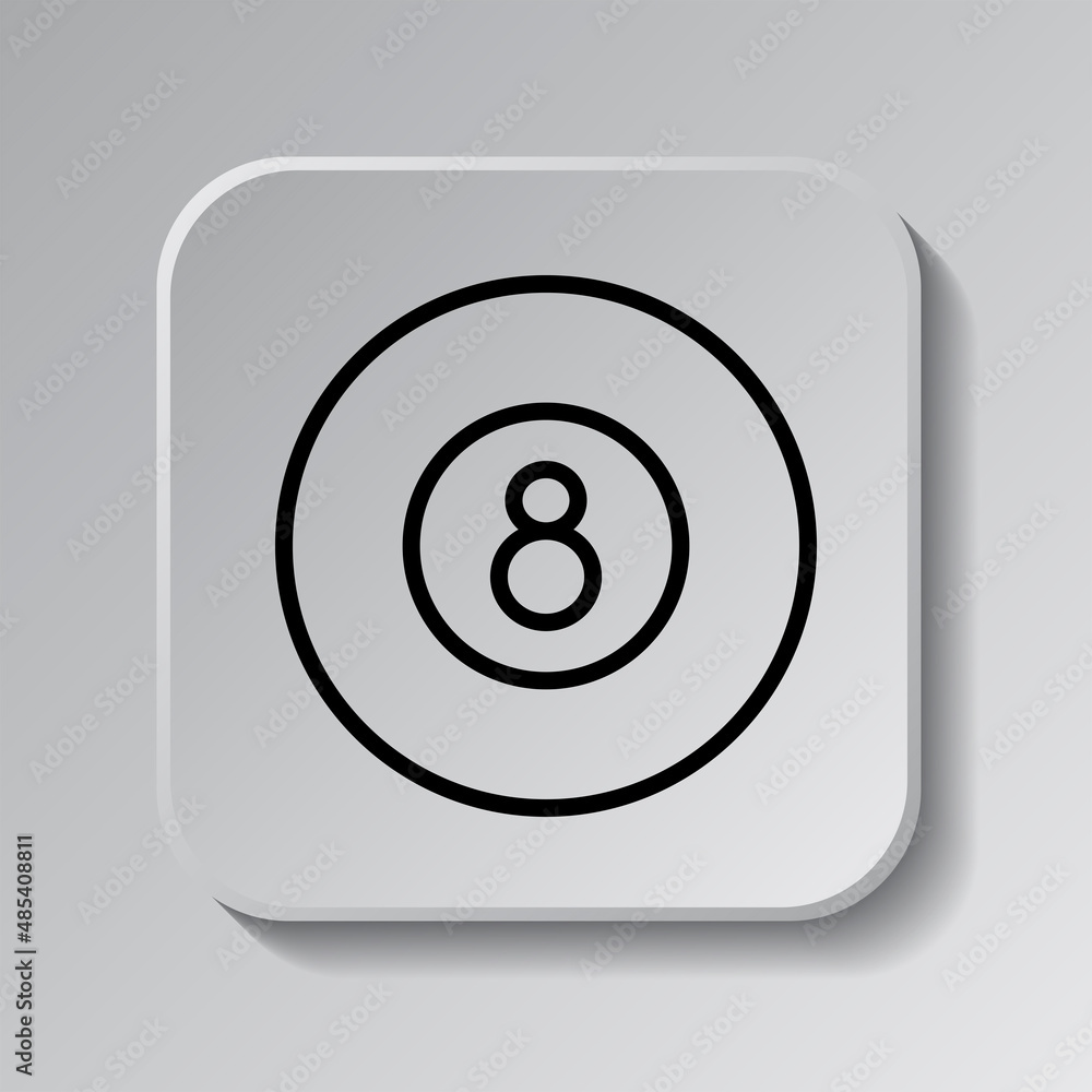 Billiard 8-ball simple icon. Flat desing. Black icon on square button with shadow. Grey background.ai Billiard 8-ball simple icon. Flat desing. Black icon on square button with shadow. Grey background.ai