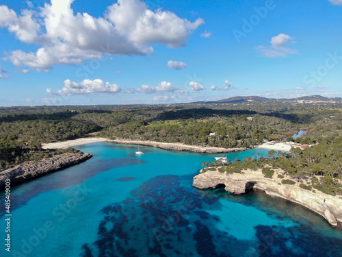 Beautiful view of the seacoast of Majorca with an amazing turquoise sea, in the middle of the nature. Concept of summer, travel, relax and enjoy 