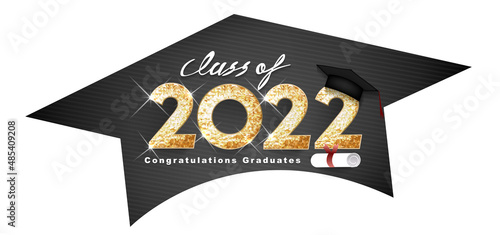 Class of 2022 Vector text for graduation gold design, congratulation event, T-shirt, party, high school or college graduate. Lettering for greeting, invitation card
