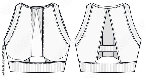 Womens Top fashion flat template. Girls Sports Bra fashion drawing template. Sportswear Crop Top template.