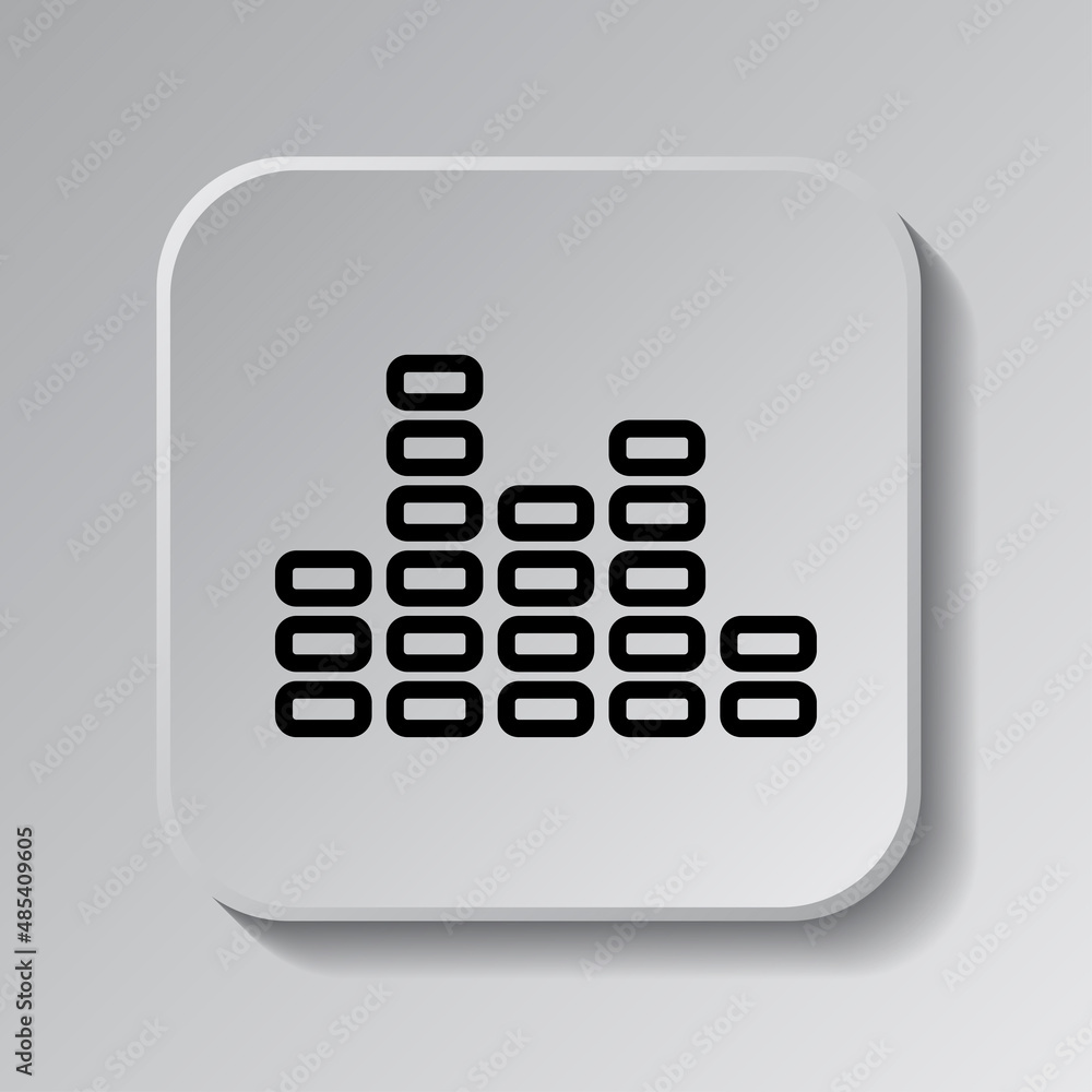 Equalizer simple icon. Flat desing. Black icon on square button with shadow. Grey background.ai Equalizer simple icon. Flat desing. Black icon on square button with shadow. Grey background.ai