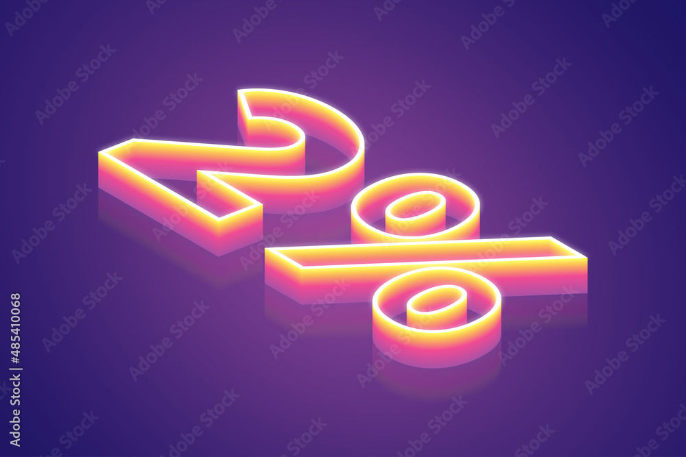 3d render, number 2% two percent, the best digital symbol illustration, pink purple gradient neon light glowing on the dark blue-purple background 3d render, number 2% two percent, the best digital symbol illustration, pink purple gradient neon light glowing on the dark blue-purple background