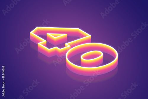 3d render, 40 number Forty percent, the best digital symbol illustration, pink purple gradient neon light glowing on the dark blue-purple background