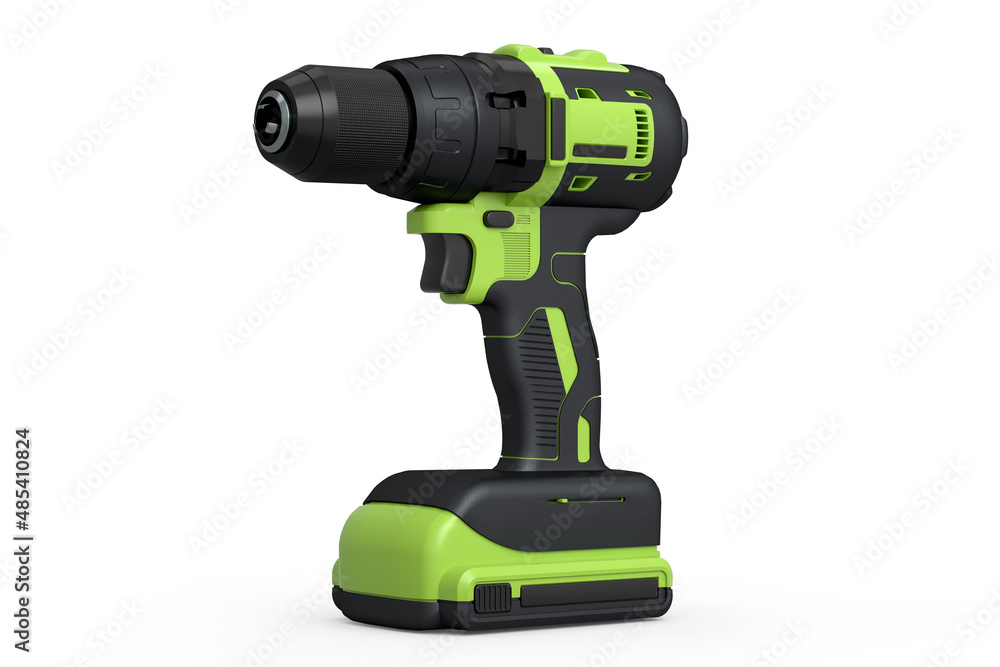 Cordless drill or green screwdriver isolated on white background