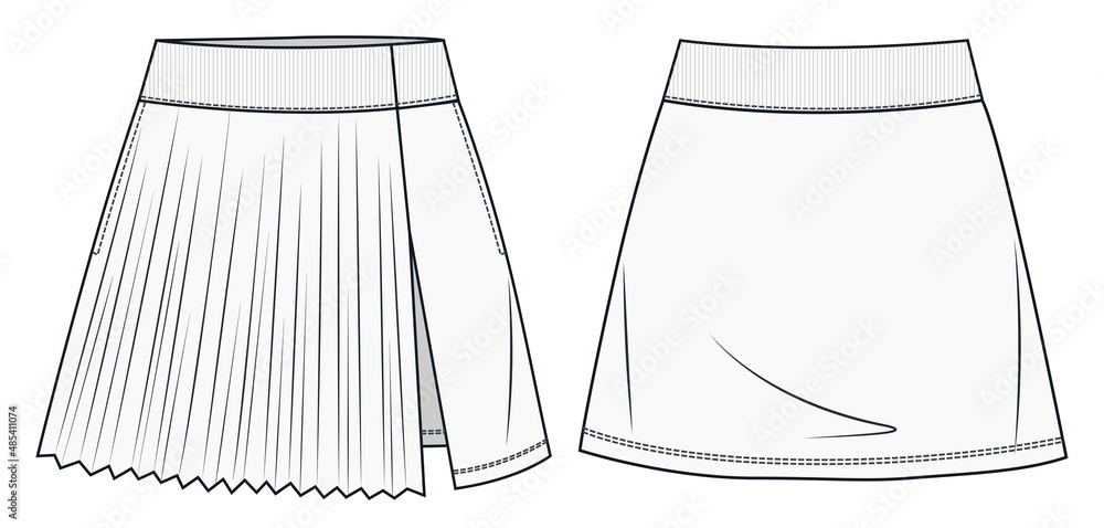 Womens Skirt fashion flat drawing template. Girls short Skirt fashion ...