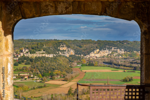 The town of La Roque-Gageac seen from the Castelnaud fortress photo