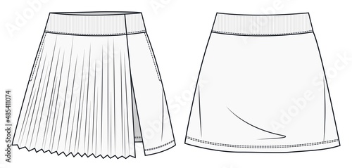 Womens Skirt fashion flat drawing template. Girls short Skirt fashion sketch template. Sports Skirt set. 
