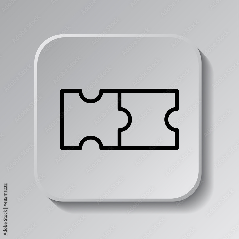 Puzzle simple icon vector. Flat desing. Black icon on square button with shadow. Grey background.ai Puzzle simple icon vector. Flat desing. Black icon on square button with shadow. Grey background.ai