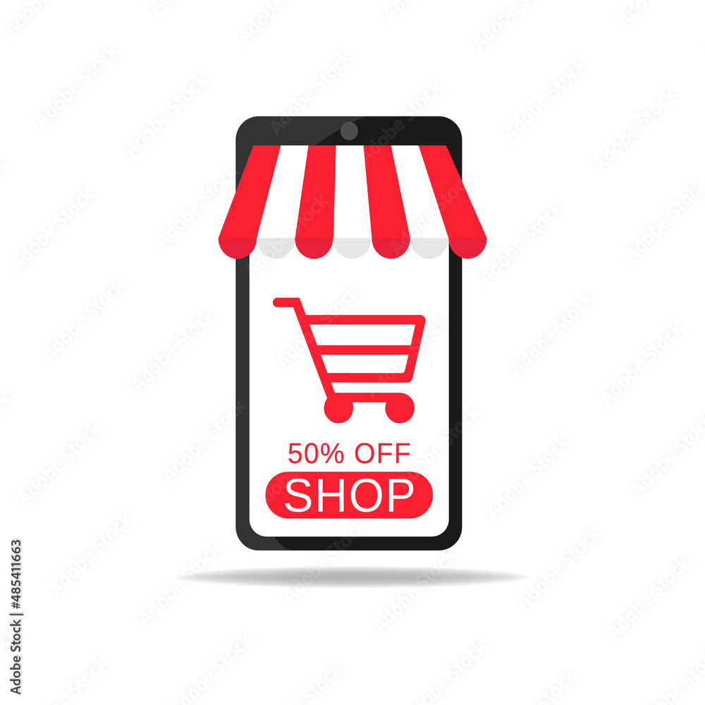 Online store concept on smartphone with striped awning