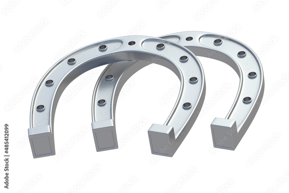 Silver horseshoes isolated on a white background. Symbol of luck and successful. 3d render Silver horseshoes isolated on a white background. Symbol of luck and successful. 3d render