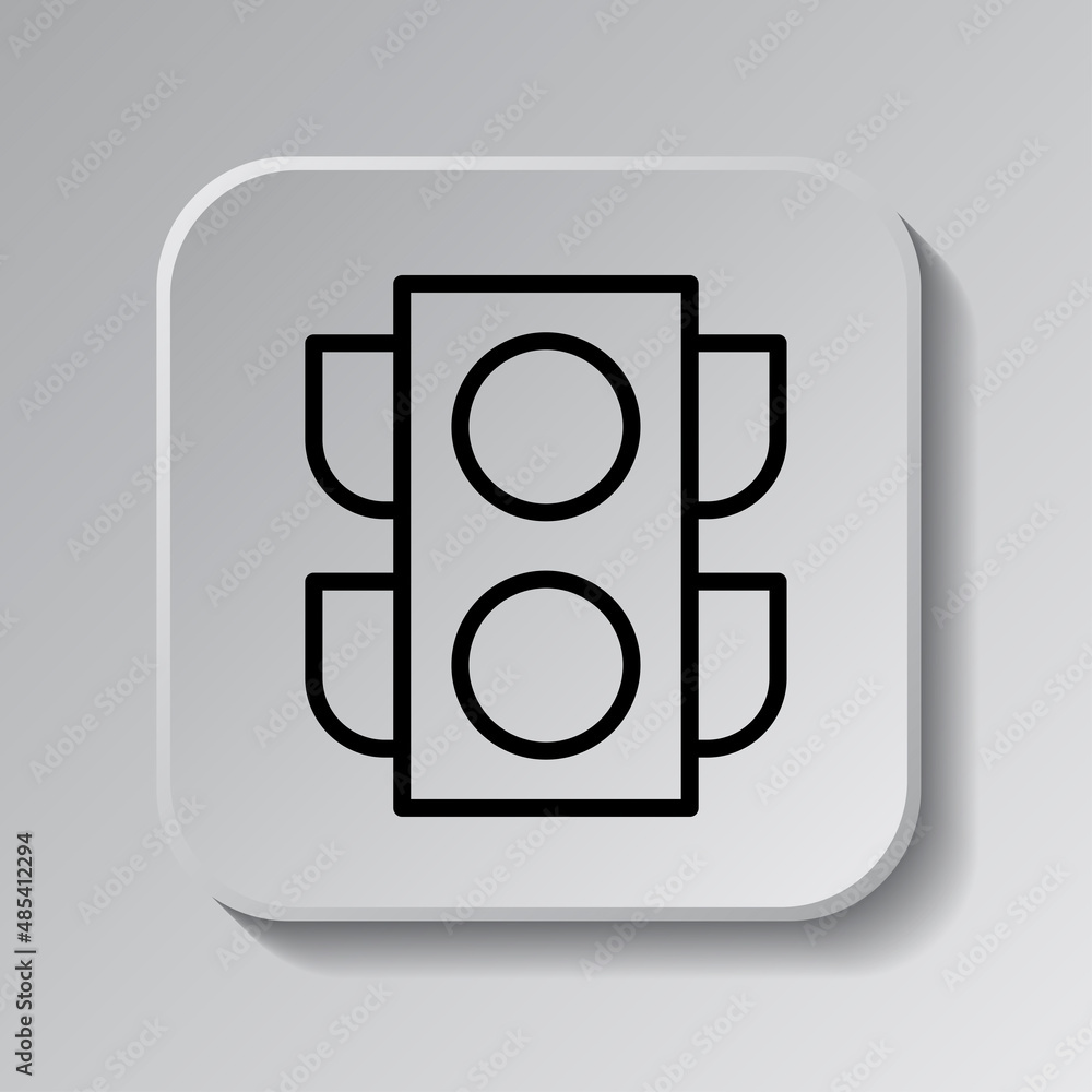 Traffic light simple icon. Flat desing. Black icon on square button with shadow. Grey background.ai Traffic light simple icon. Flat desing. Black icon on square button with shadow. Grey background.ai