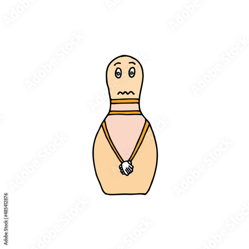 One skittle with a sad face in doodle style. Sketch. Hand Drawn.