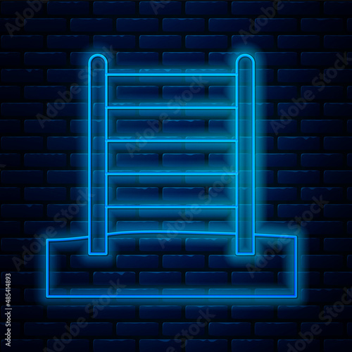 Glowing neon line Wooden Swedish wall icon isolated on brick wall background. Swedish stairs. Vector