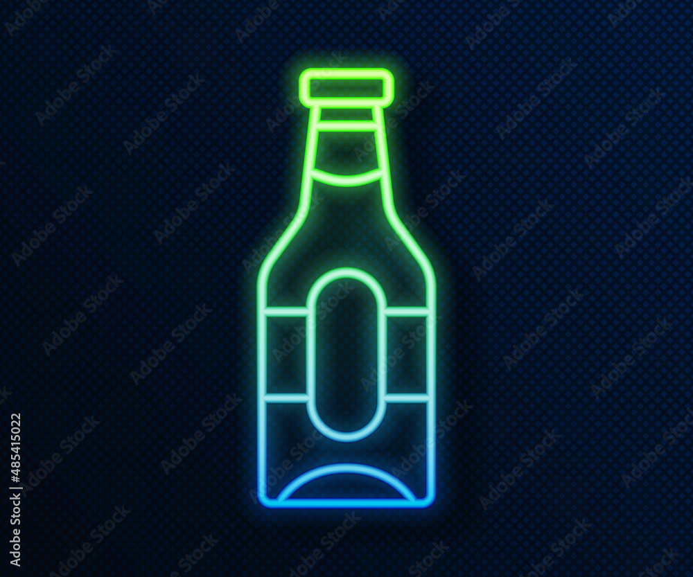 Glowing neon line Beer bottle icon isolated on blue background. Vector Glowing neon line Beer bottle icon isolated on blue background. Vector