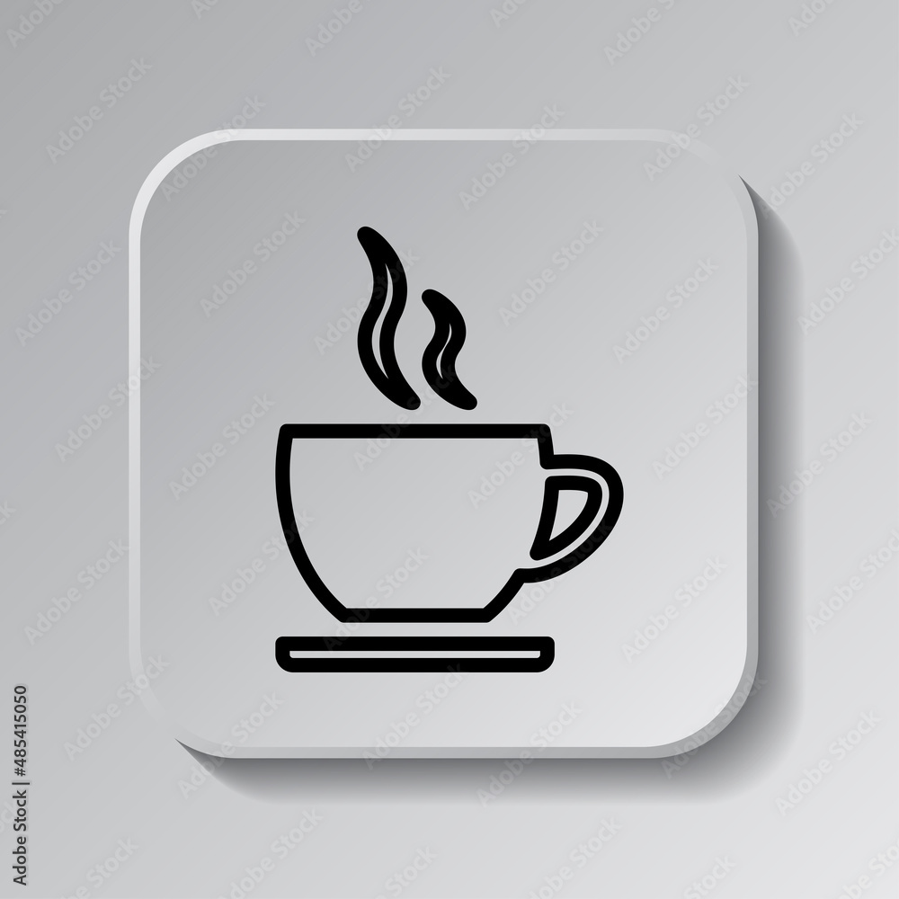Cup simple icon vector. Flat desing. Black icon on square button with shadow. Grey background.ai Cup simple icon vector. Flat desing. Black icon on square button with shadow. Grey background.ai