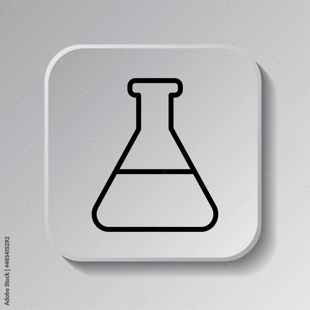 Flask simple icon vector. Flat desing. Black icon on square button with shadow. Grey background.ai Flask simple icon vector. Flat desing. Black icon on square button with shadow. Grey background.ai