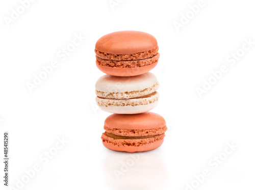 three macaroons isolate on white background photo