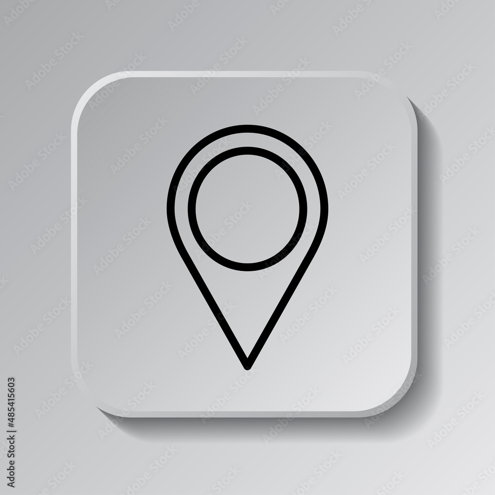 Location pointer simple icon vector. Flat desing. Black icon on square button with shadow. Grey background.ai Location pointer simple icon vector. Flat desing. Black icon on square button with shadow. Grey background.ai