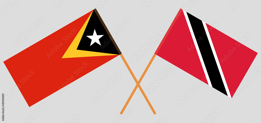 Crossed flags of East Timor and Trinidad and Tobago. Official colors. Correct proportion Crossed flags of East Timor and Trinidad and Tobago. Official colors. Correct proportion