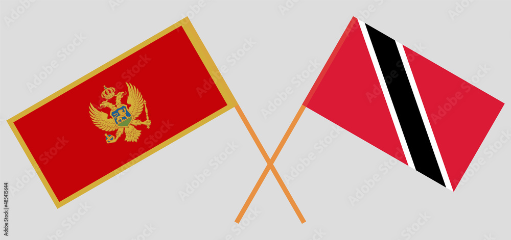 Crossed flags of Montenegro and Trinidad and Tobago. Official colors. Correct proportion Crossed flags of Montenegro and Trinidad and Tobago. Official colors. Correct proportion