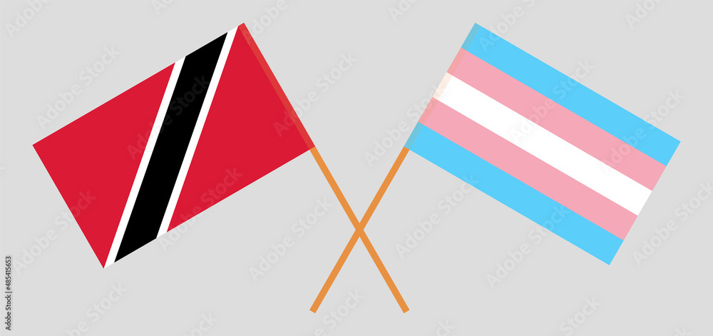 Crossed flags of Trinidad and Tobago and Transgender Pride. Official colors. Correct proportion Crossed flags of Trinidad and Tobago and Transgender Pride. Official colors. Correct proportion
