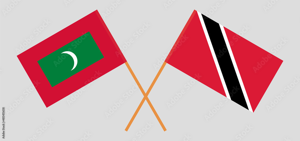 Crossed flags of Maldives and Trinidad and Tobago. Official colors. Correct proportion Crossed flags of Maldives and Trinidad and Tobago. Official colors. Correct proportion