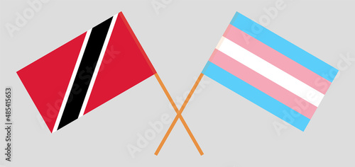Crossed flags of Trinidad and Tobago and Transgender Pride. Official colors. Correct proportion