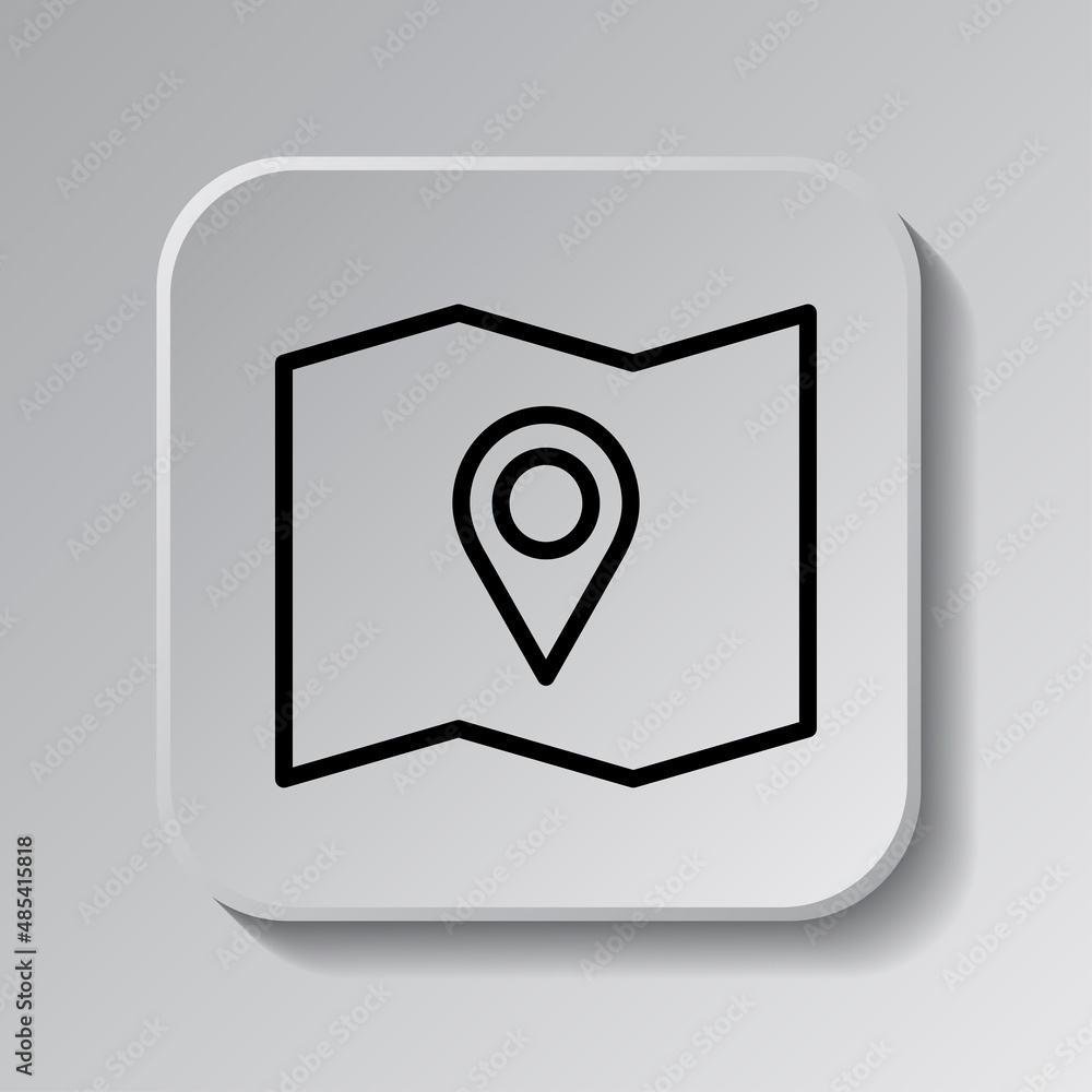 Map simple icon vector. Flat desing. Black icon on square button with shadow. Grey background.ai Map simple icon vector. Flat desing. Black icon on square button with shadow. Grey background.ai