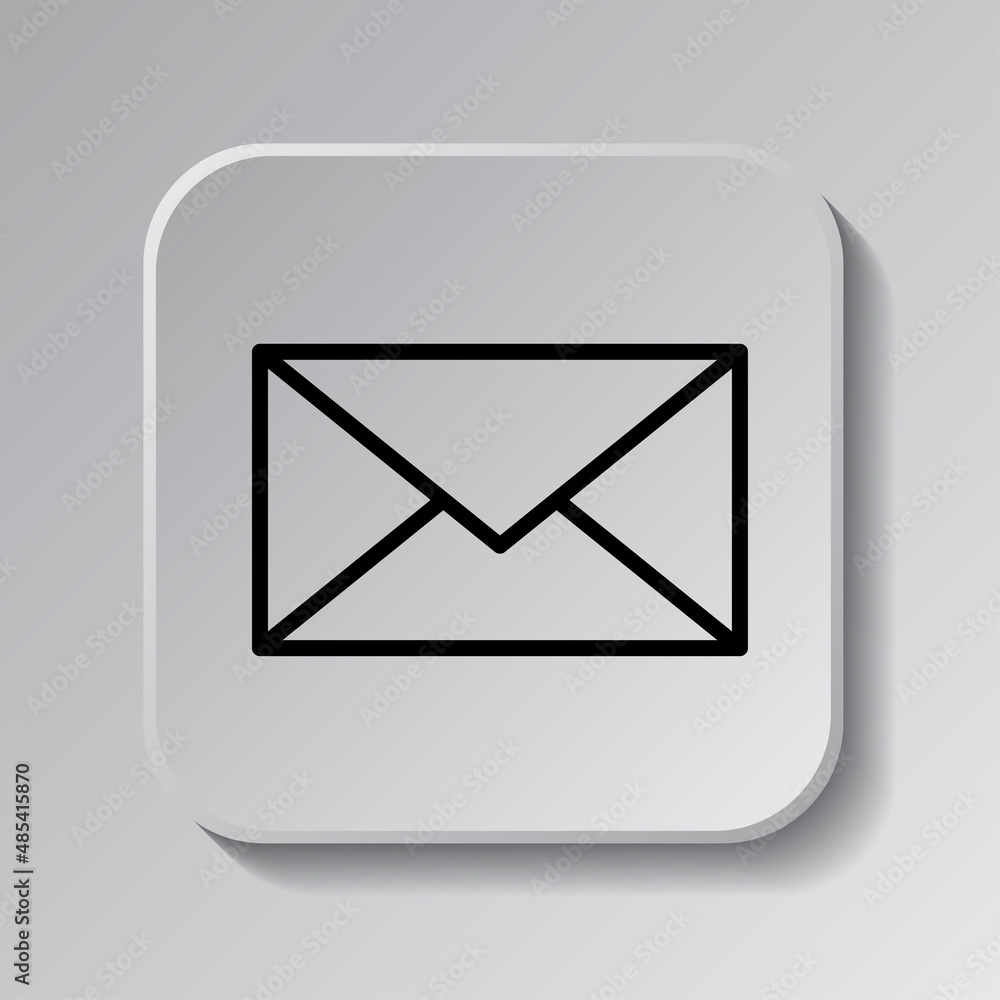 Message envelope simple icon vector. Flat desing. Black icon on square button with shadow. Grey background.ai Message envelope simple icon vector. Flat desing. Black icon on square button with shadow. Grey background.ai