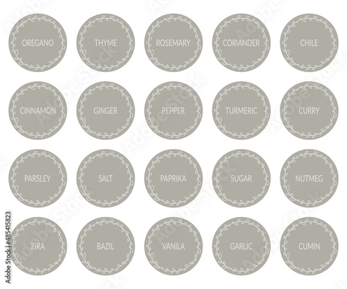 Round gray spice labels
