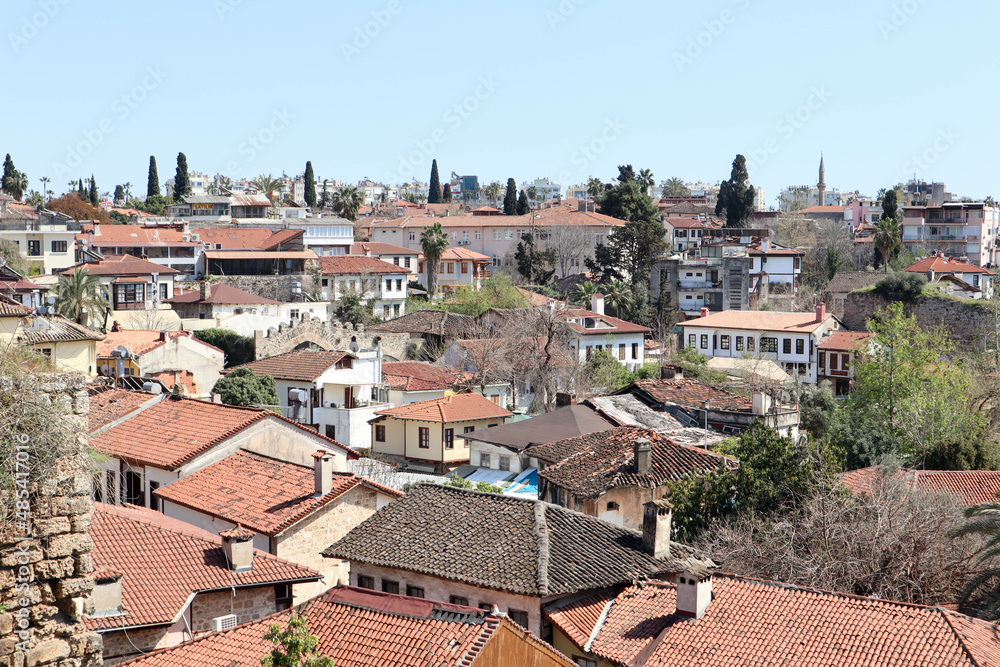 view of the Antalya old town red roofs, Turkey