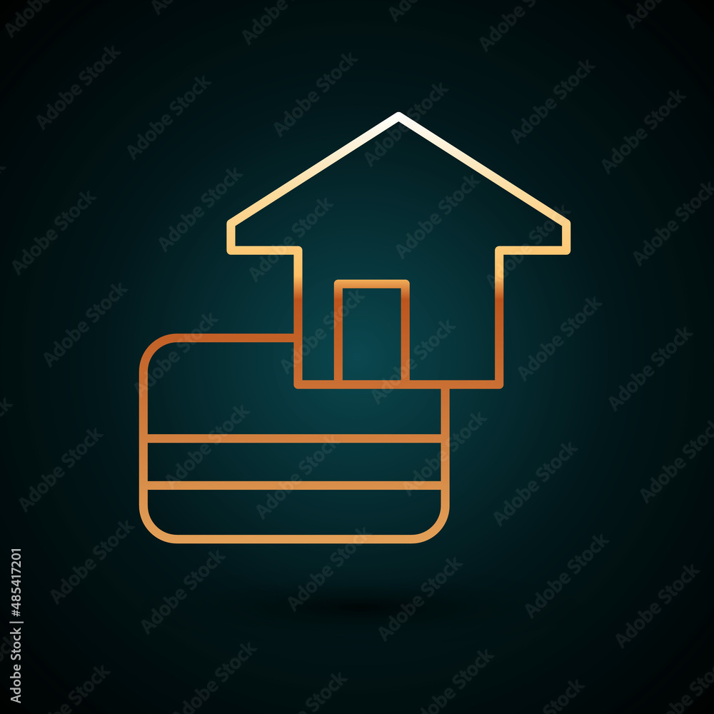 Gold line Credit card icon isolated on dark blue background. Online payment. Cash withdrawal. Financial operations. Shopping sign. Vector Gold line Credit card icon isolated on dark blue background. Online payment. Cash withdrawal. Financial operations. Shopping sign. Vector