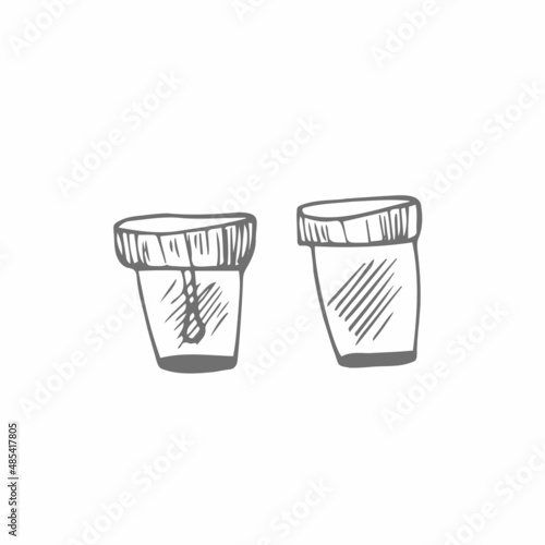 medical container for biomaterial hand drawn doodle vector illustration isolated on white background. Outline medical equipment. analysis container
