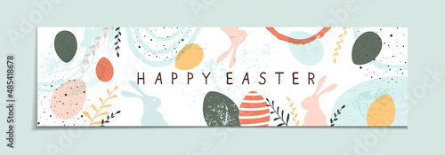 Photo Abstract Easter Banner with Rabbits and Eggs