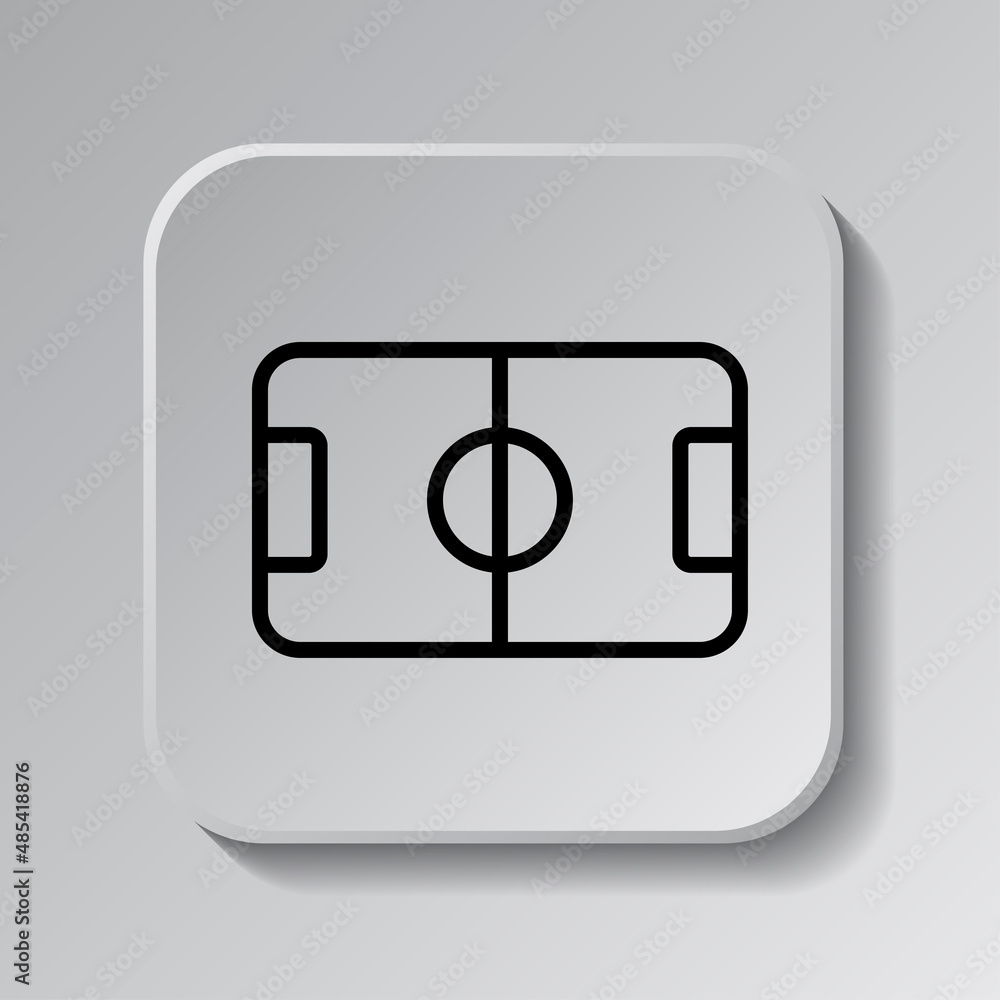 Football, soccer simple icon. Flat desing. Black icon on square button with shadow. Grey background.ai Football, soccer simple icon. Flat desing. Black icon on square button with shadow. Grey background.ai