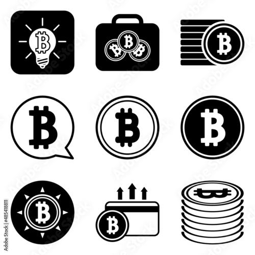 Bitcoin Flat Icon Set Isolated On White Background