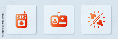 Set Identification badge, Press the SOS button and Joint pain, knee pain. White square button. Vector