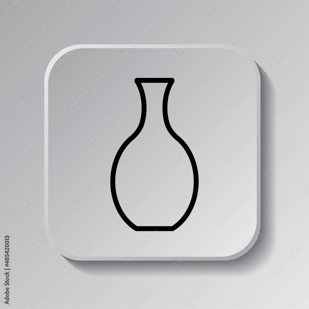 Vase simple icon vector. Flat desing. Black icon on square button with shadow. Grey background.ai Vase simple icon vector. Flat desing. Black icon on square button with shadow. Grey background.ai