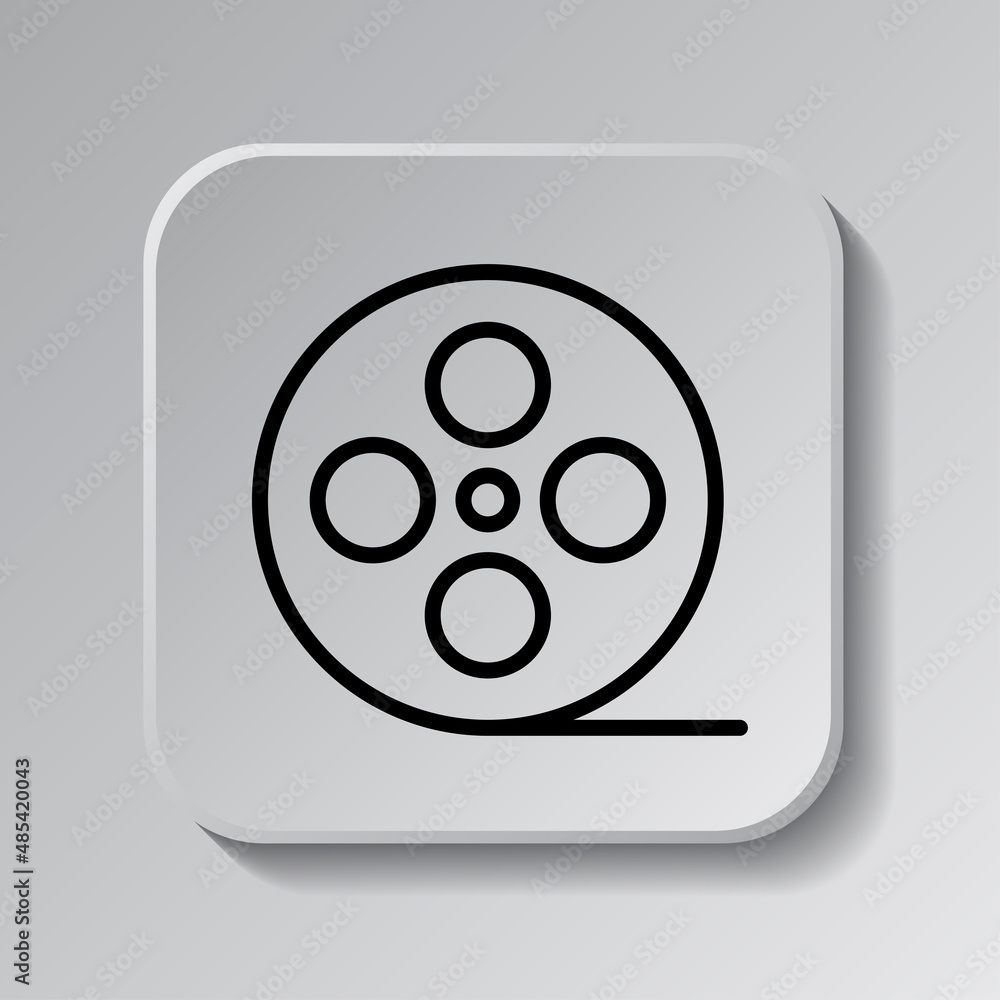 Video, film simple icon. Flat desing. Black icon on square button with shadow. Grey background.ai Video, film simple icon. Flat desing. Black icon on square button with shadow. Grey background.ai