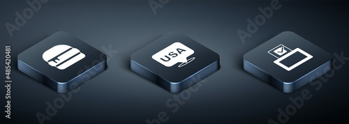 Set Isometric Burger, Vote box and USA Independence day icon. Vector