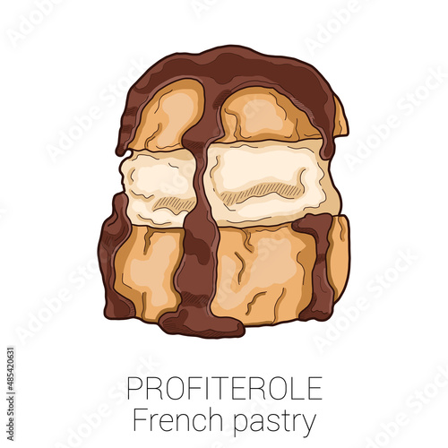 Profiterole French Pastry Pattiserie Cake Colorful Vector Illustration