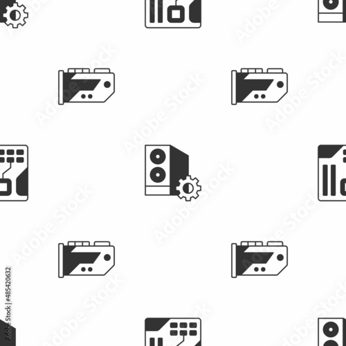 Set Motherboard digital chip, Case of computer and Video graphic card on seamless pattern. Vector © Oksana